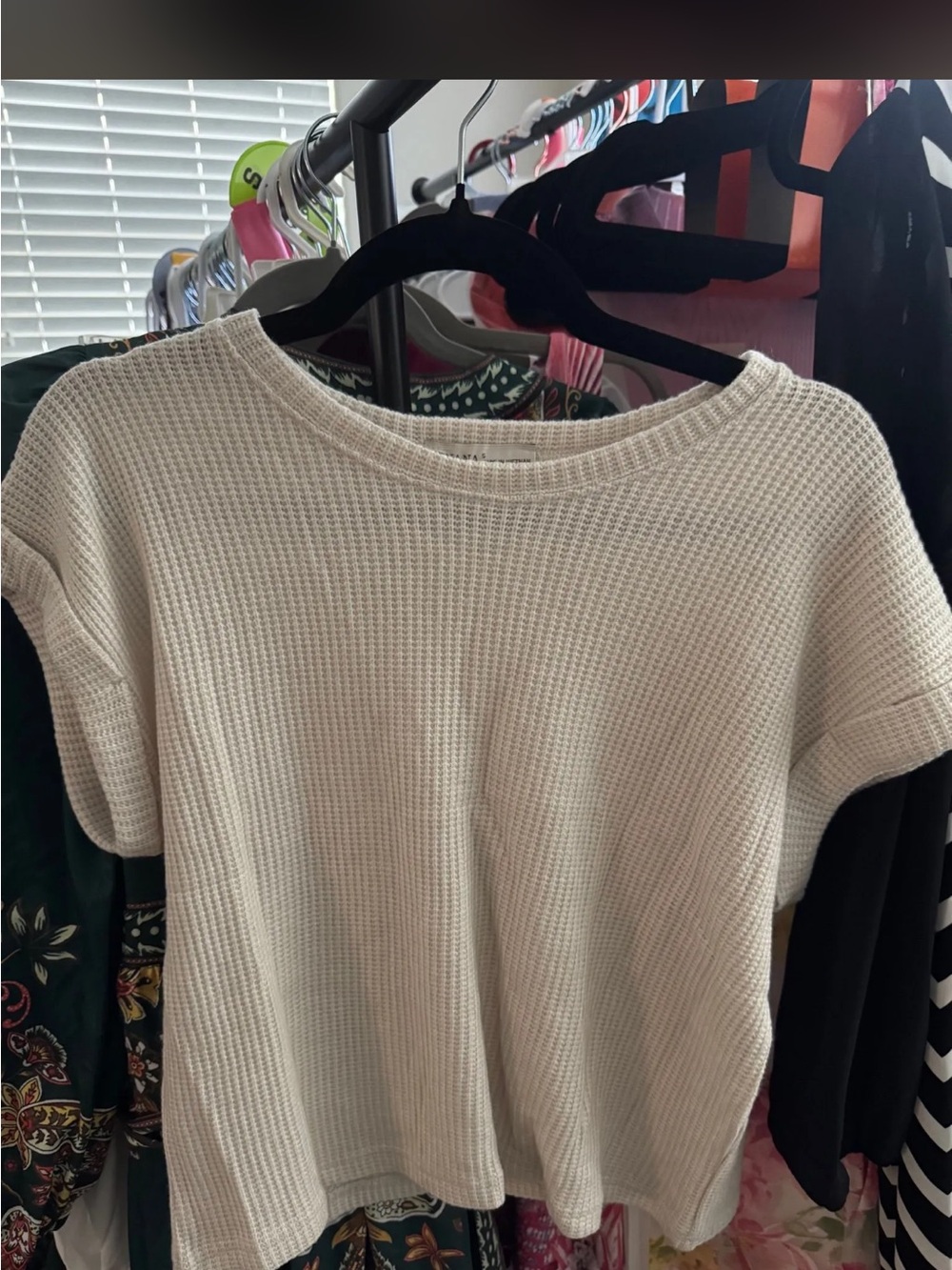 zenana cream colored waffle knot sweater short sleeve S